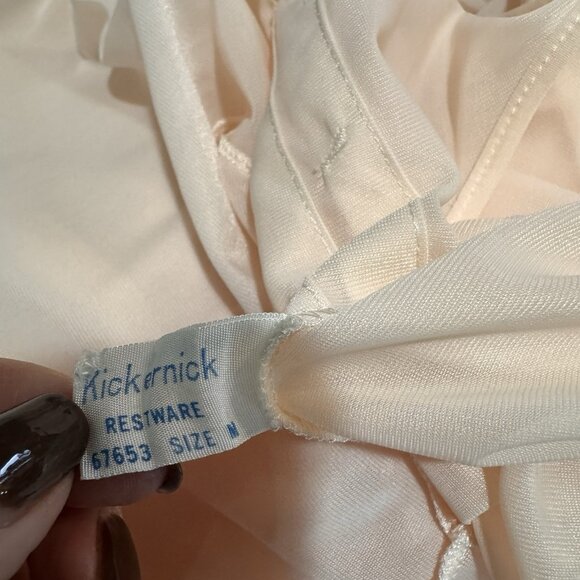 Vintage 1950s 1960s Peignor Robe Nightgown M Pink Chiffon Floral Pleated Pearls - Picture 8 of 9